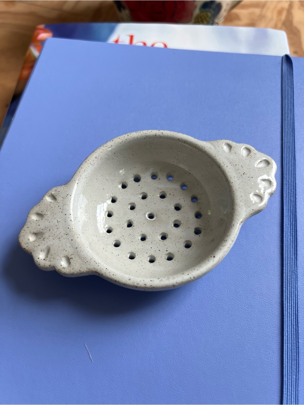 Handmade Pottery Tea Strainer in Speckled Cream